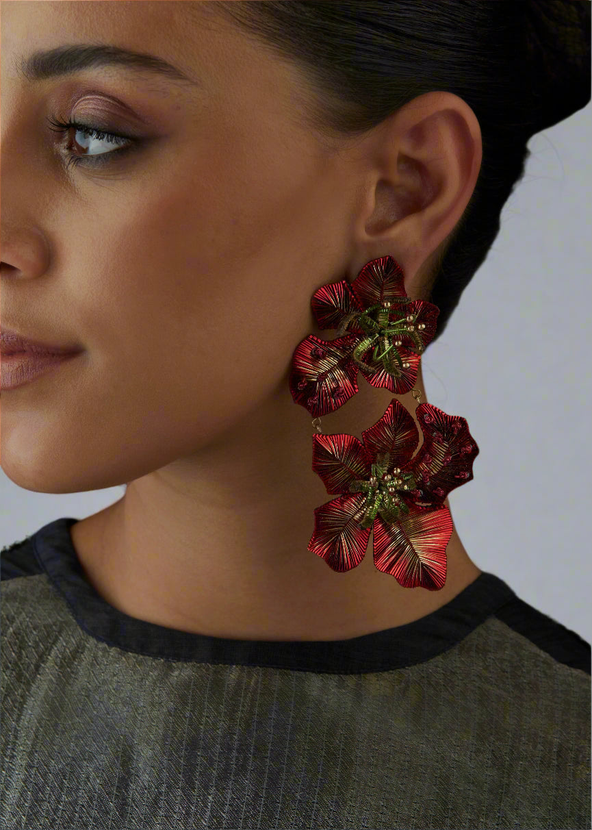 GULMOHAR GRAND DUO EARRINGS - RED