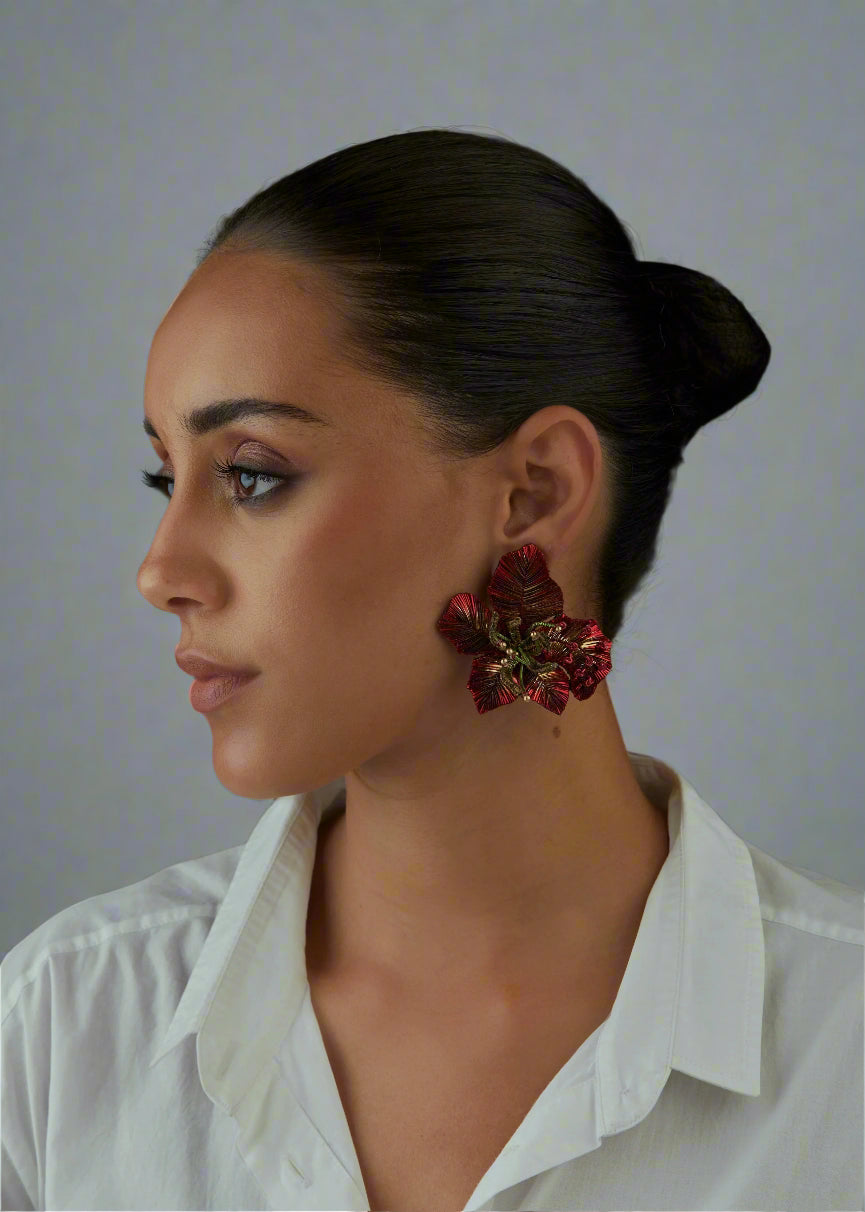 GULMOHAR GRAND EARRINGS (RED)